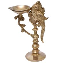 Hand Crafted Brass Diya With Peacock Handle